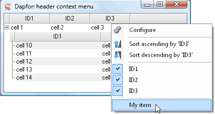 Header context menu